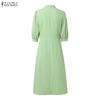 ZANZEA Women Casual V-Neck 3/4 Sleeve Loose Long Dress
