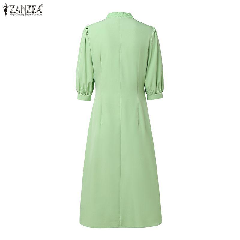 ZANZEA Women Casual V-Neck 3/4 Sleeve Loose Long Dress