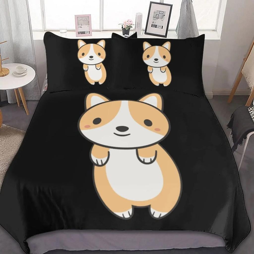 Kinder Corgi Hund Bettwäscheset King Queen Größe Niedlicher Welpe Bettbezugset Cartoon Haustier Tier Bettdeckenbezug Mikrofaser Steppdeckenbezug