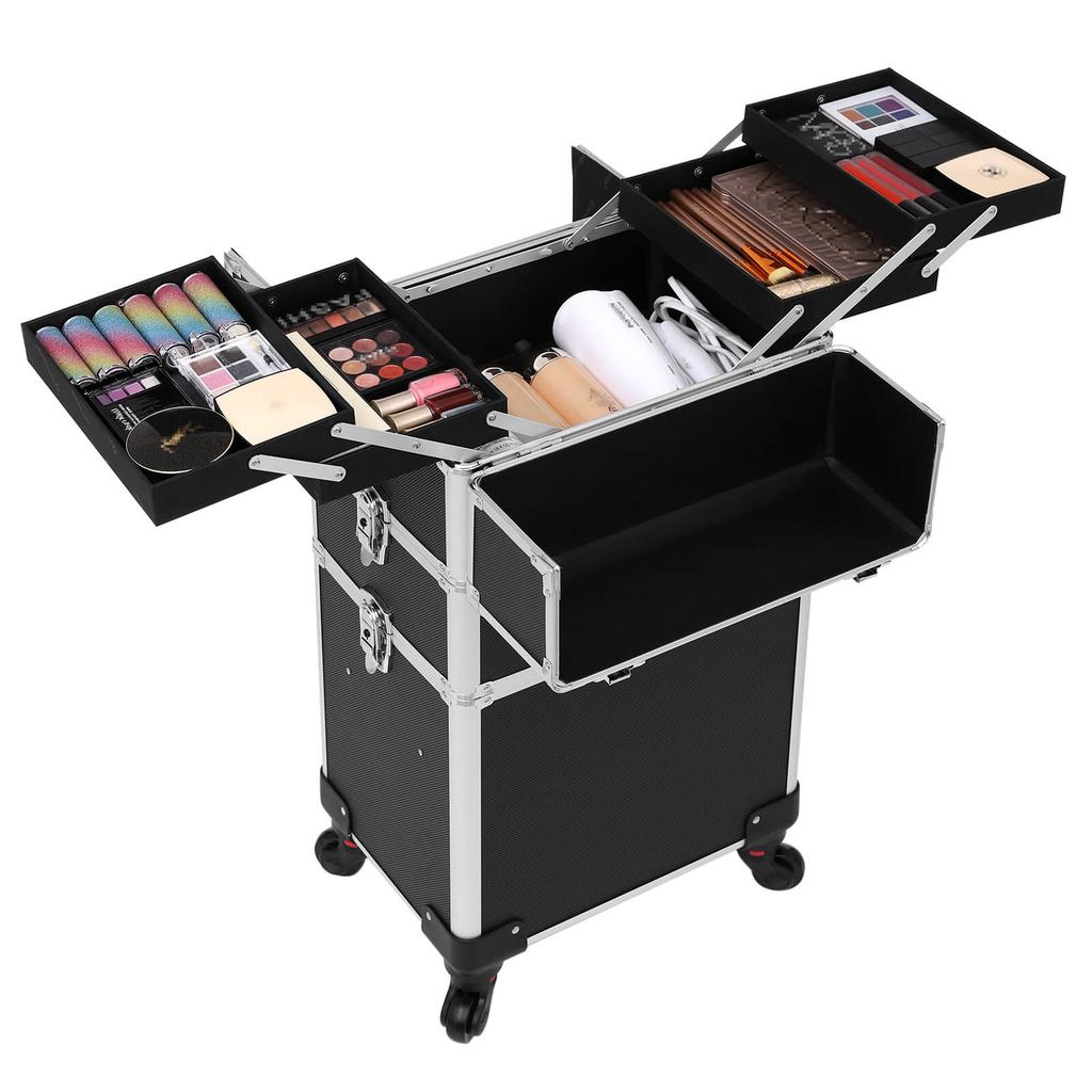 SONGMICS Professional Makeup Case, 3-in-1 Travelling Beauty Trolley, Large Cosmetic Trolley for Hairdressers