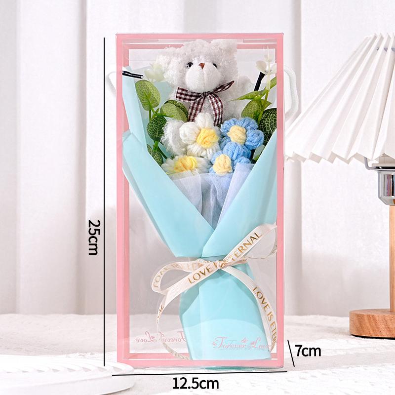 Crochet Puffs Rose Bouquet Finished Product Handmade Artificial Flower Decorations Valentine Mother Day Festival Souvenirs Gifts