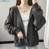 Wnodruke Lightweight Casual Hoodie with Loose and WN050 Dark Women's Buttons, Fit, Spring, Autumn, Winter, (JP, Alphabet, XL, Gray)