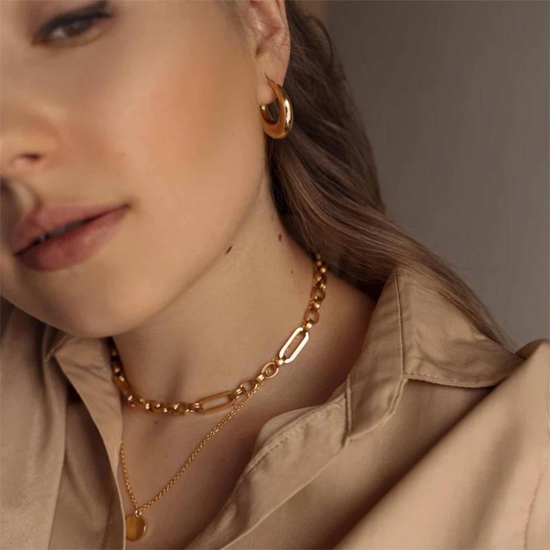 High-End 18K Gold Circle Earrings - Stainless Steel Women's Versatile Titanium Design