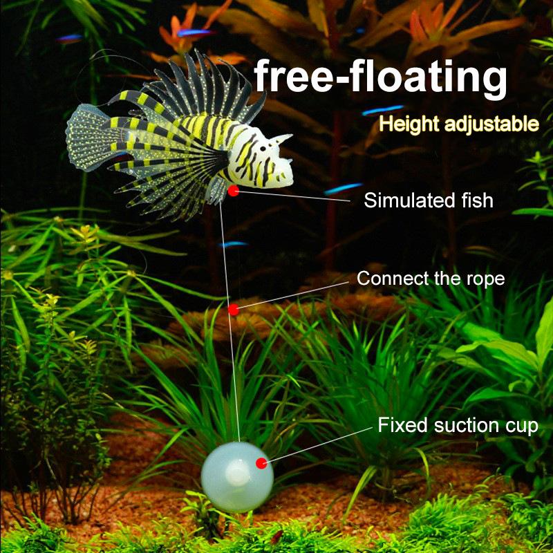 1/4pcs Aquarium Ornament Non-Toxic Home Decor Realistic Silicone Lionfish Floating Fake Fish Glow-in-the-Dark Artificial