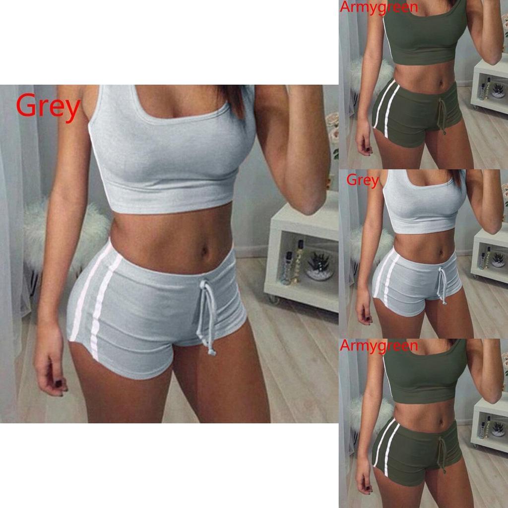 Elegant And Chic Fashion Sexy Women Sports Sets Sleeveless Round Collar Tops And Shorts