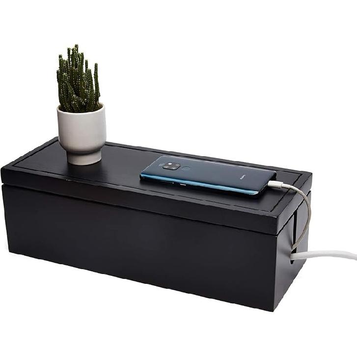 Changsuo Cable Management Box Wooden Cord Organizer Box for Extension Cord Power Stripe Surge Protector Wire Management Concealer Organizer Cover