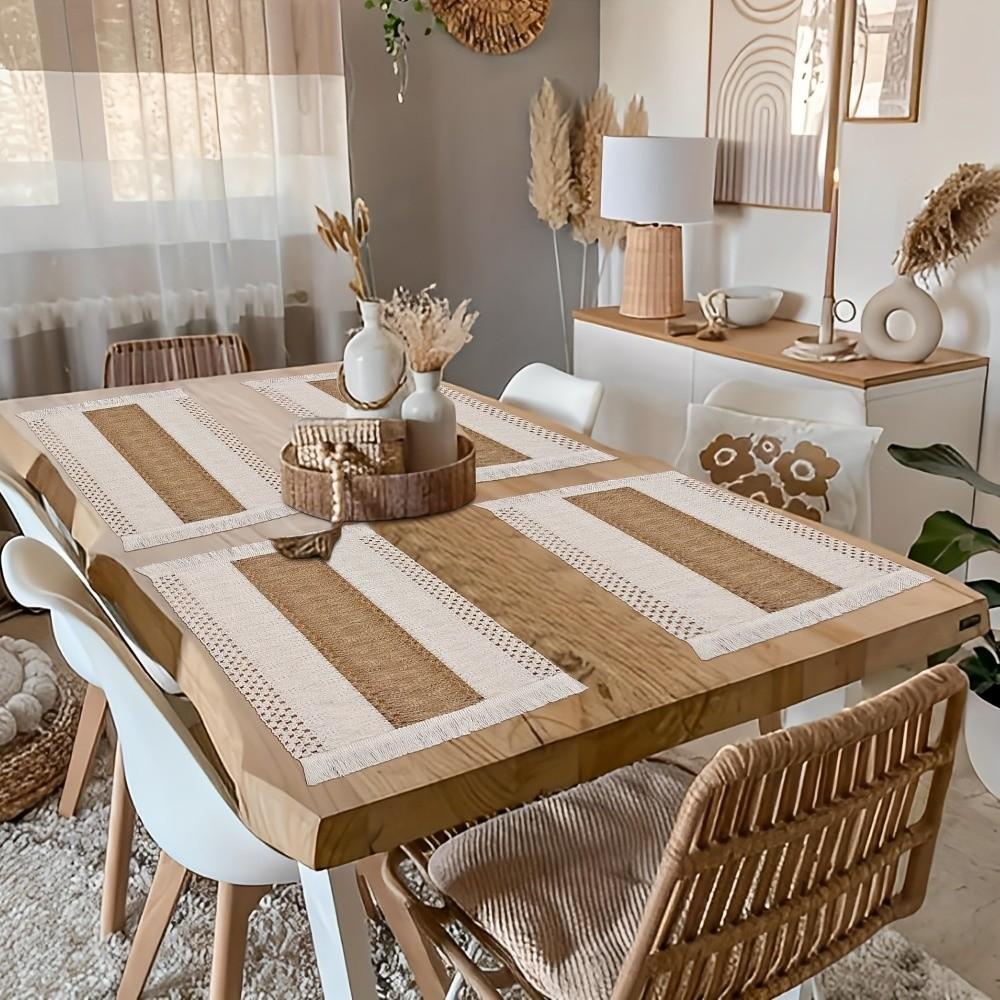 4pcs with Tassel Boho Burlap Placemats Bohemia Linen Braided Place Mats  Coffee Table