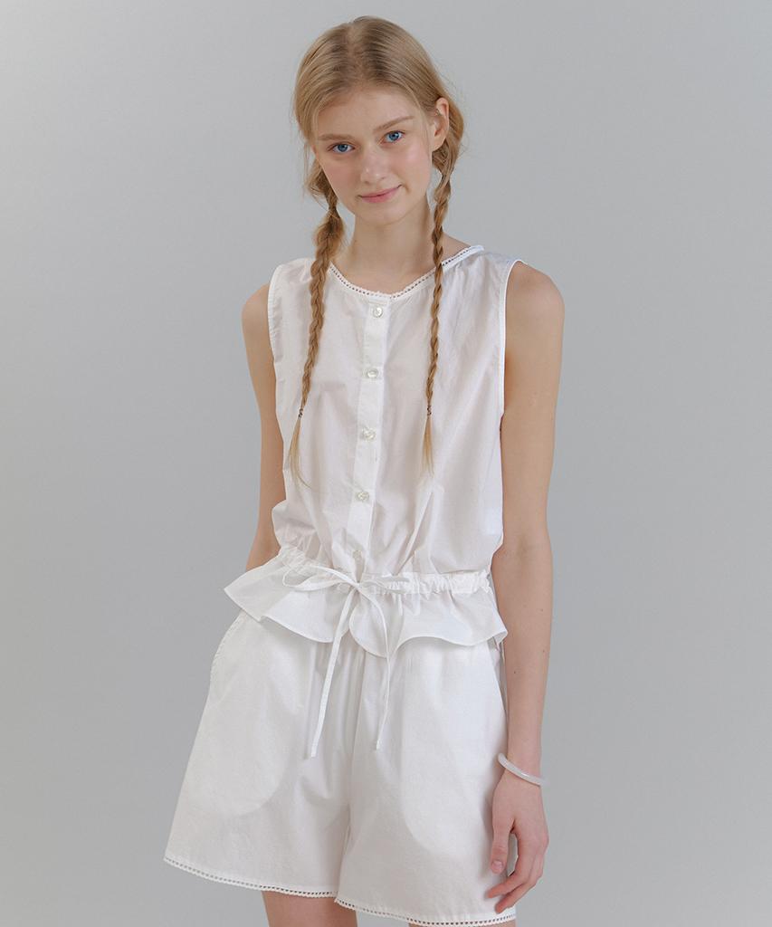 LAMINEZ Lace String Sleeveless Blouse - Ivory