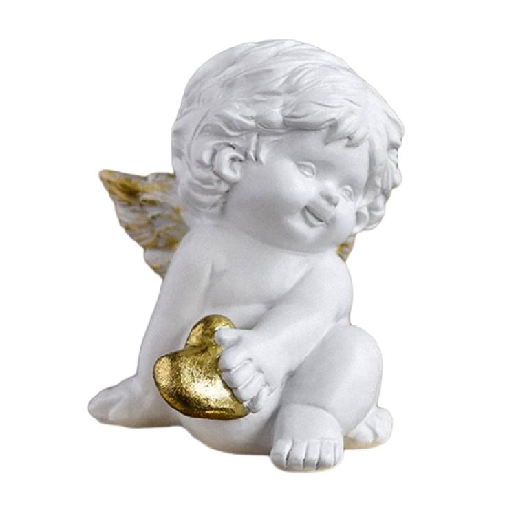 Embracing Heart Baby Angelic Figurine Resins Sweet Cherub Holding Heart Sculpture Statue Ornament for Home or Office