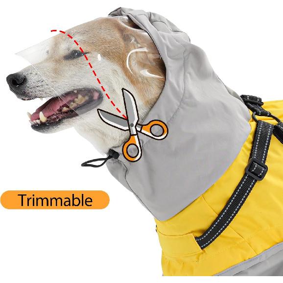 LIANZIMAU Waterproof Dog Raincoat 4 Legs with Leash Hook Reflective Adjustable Belly Strap Clear Hood Lightweight Polyester for Small Medium Large