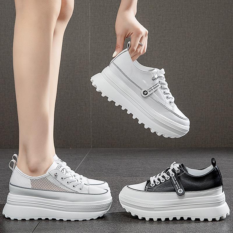Leather mesh white shoes women's summer new versatile casual platform casual women's shoes