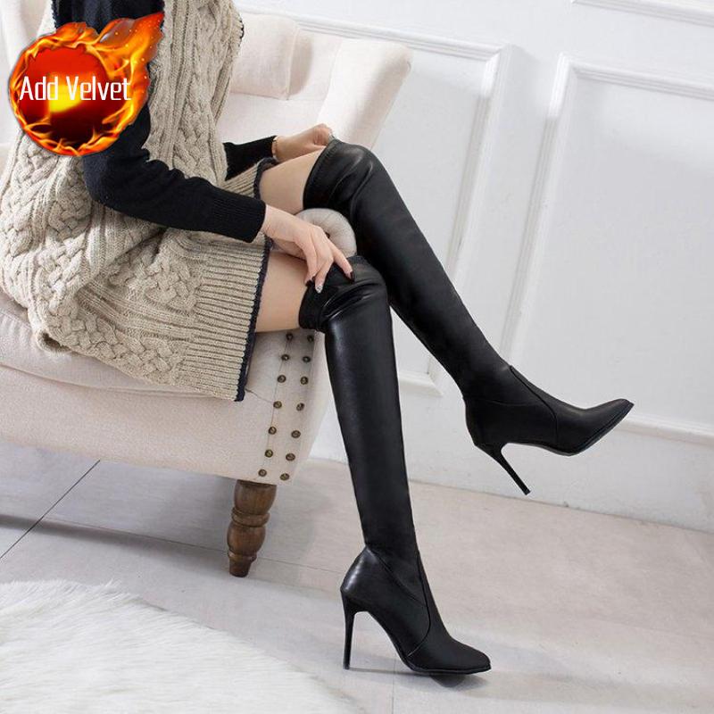 

Новые женские ботфорты на шпильке, осень/зима 2025, эластичные, с острым носком, из кожи 40