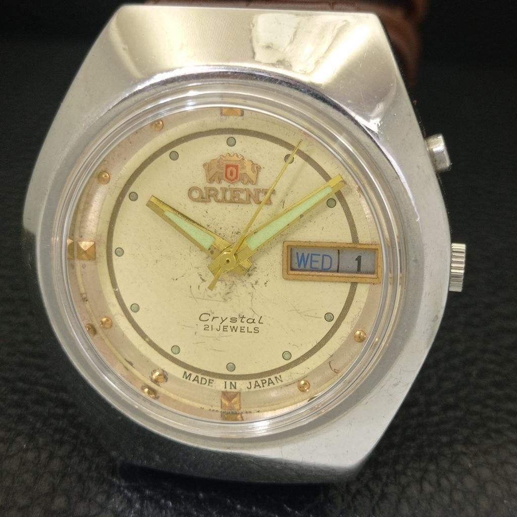 USED VINTAGE ORIENT CRYSTAL AUTOMATIC JAPAN MENS ORIGINAL DIAL WATCH a702258-5 R123-a702258