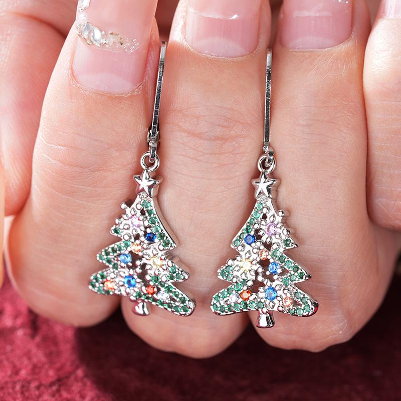 Huitan Fashion Christmas Tree Drop Earrings Creative Gorgeous Women Piercing Accessories Lovely Charming Colorful Party