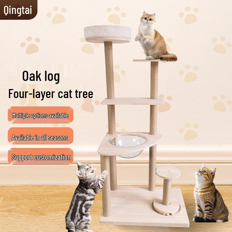 All-in-One Solid Wood Cat Tree: Climbing Frame, Bed, Space Capsule, Sisal Post, and Toys