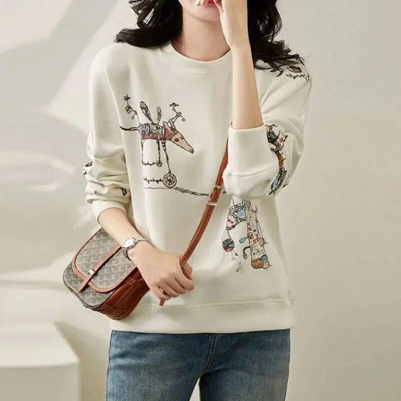 Hoodies frauen herbst und winter langarm lässig hochwertige cartoon stickerei blume top grade pullover frauen