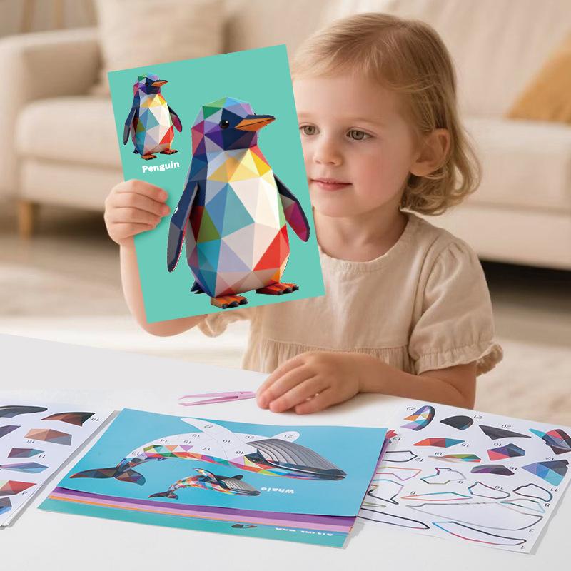Kids' 3D Geometric Sticker Puzzle: Creative DIY Craft & Painting Toy for Kindergarten