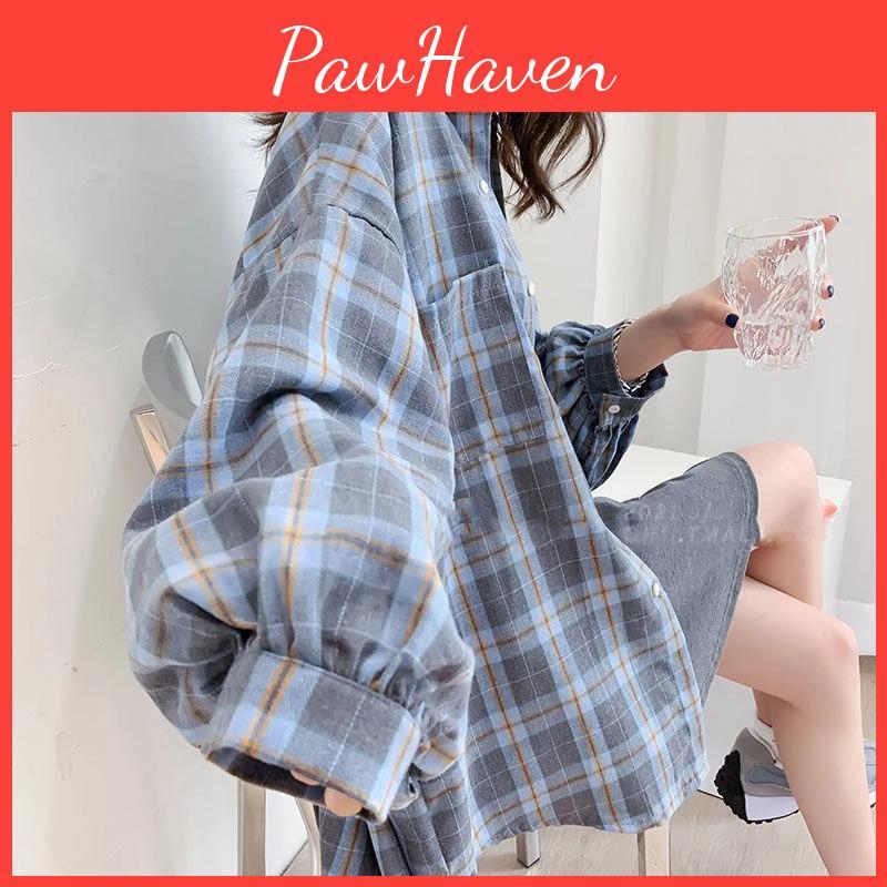 Fashion Plaid Women Korean Shirt Oversize Daily Match Long Sleeve Yellow Shirts Spring Autumn