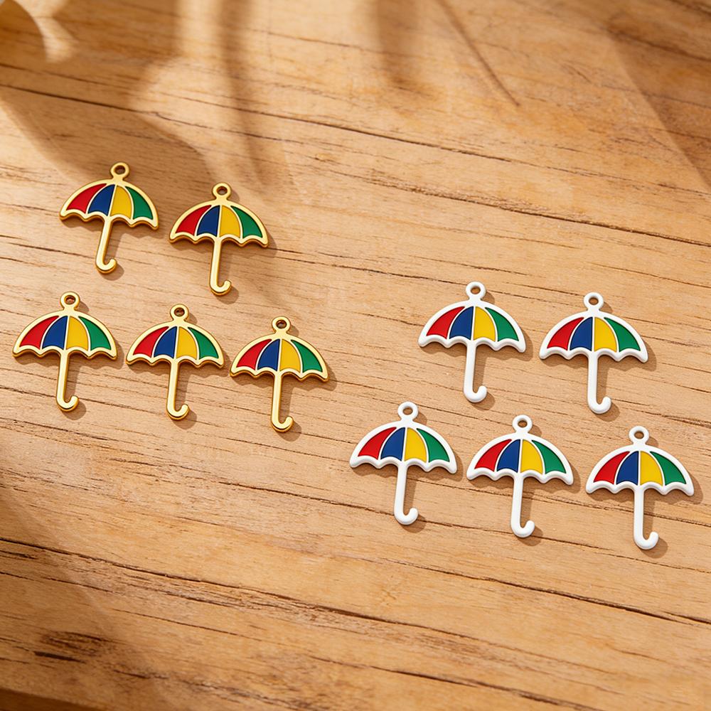 5 Pcs Colorful Umbrella Charms Enamel Stainless Steel Pendants for Necklace Bracelets Charm DIY Jewelry Making Gifts Handmade