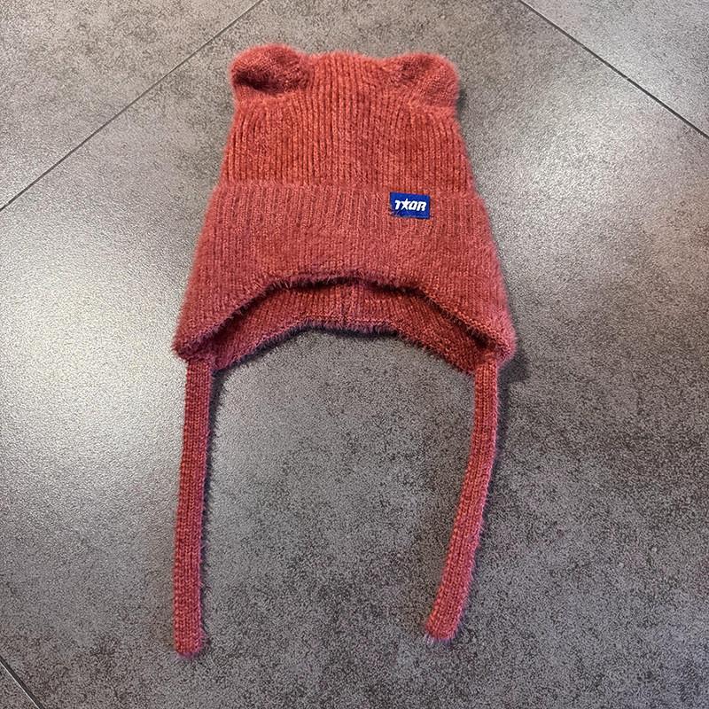 Candy Colored Sweet Cat Ear Shaped Women Warm Knitted Hat With Ear Protection