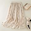 Cotton Linen Skirt Women Drawstring Elastic Waist A-Line Casual Vintage Big Swing Pleated Skirts Summer
