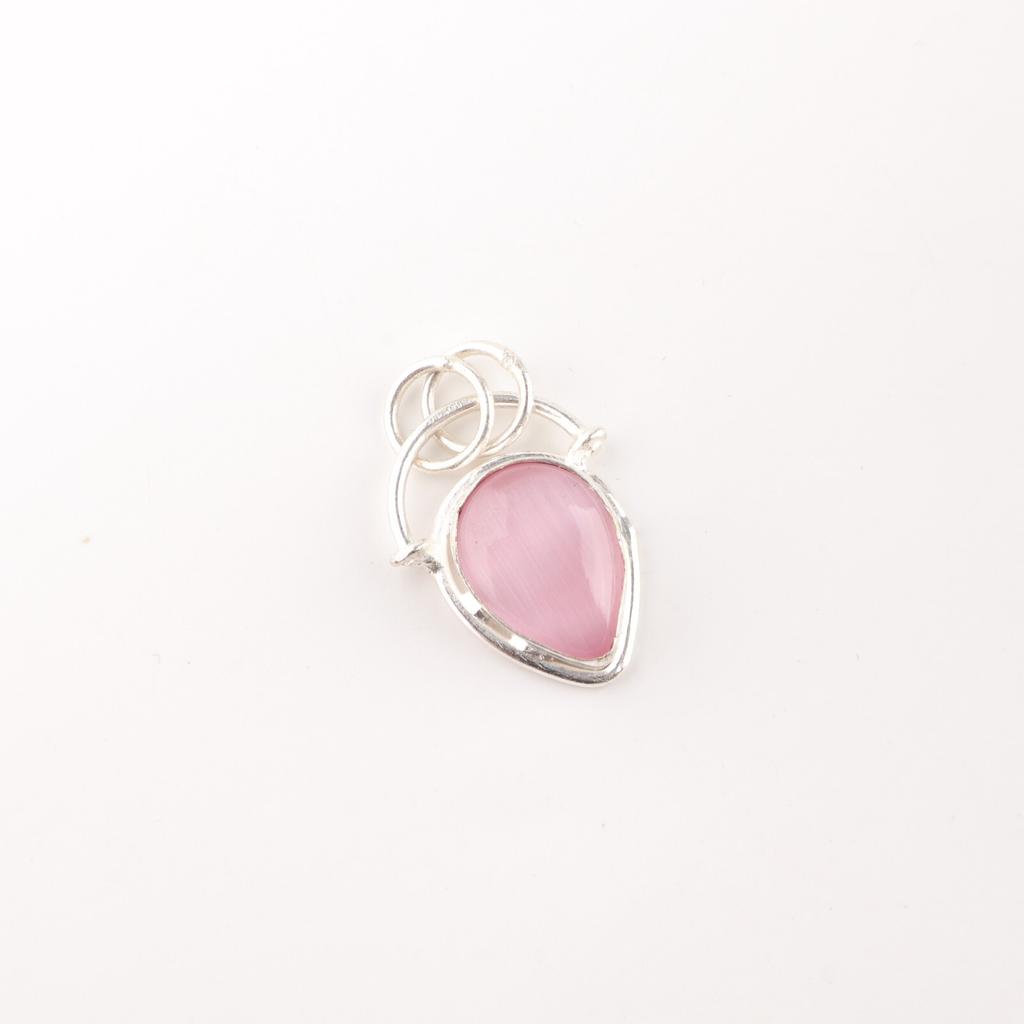 Pink Cat's Eye Gemstone 925 Sterling Silver Jewelry Handmade Pink Stone Pendant PP-56-36