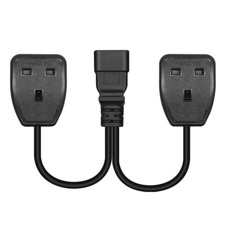 IEC320 C20 To UK+UK Power Adapter Cable, Male To Female Connectors Cord Conversion Wire Line Black