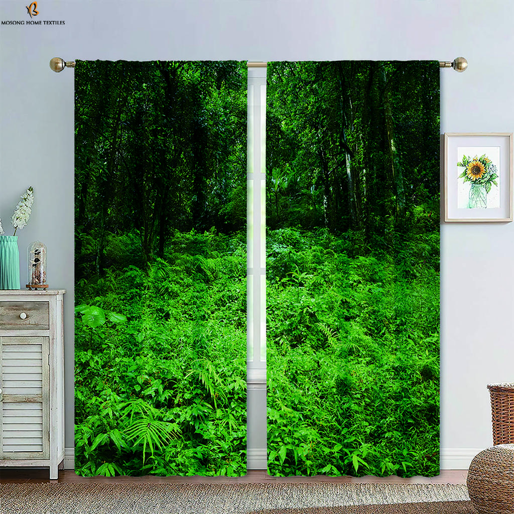 Herbst Nebliger Wald Landschaft 3D Gedruckte Vorhänge Polyesterfaser Stangentasche Schlafzimmer Wohnzimmer Küche Vorhänge 2 Stück