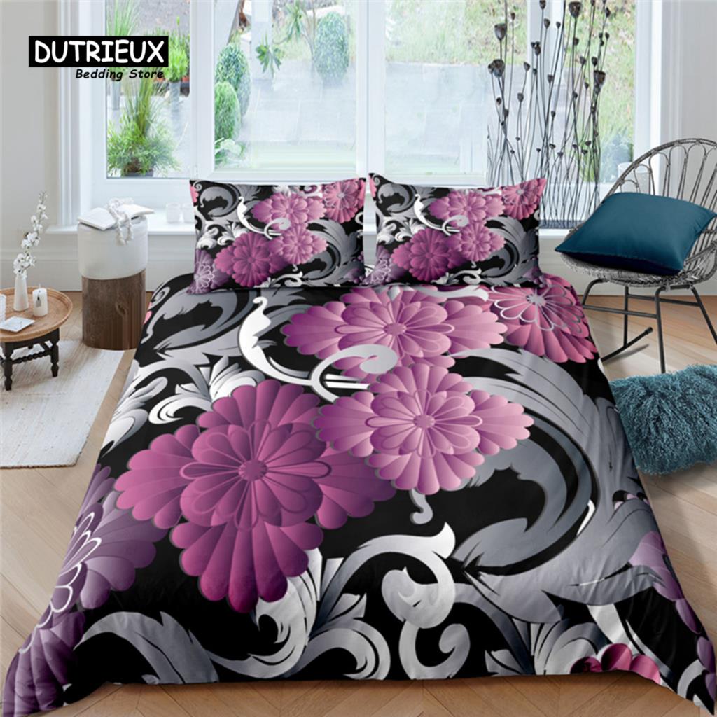 Home Living Luxus Blumenmuster 2/3-teiliges Weiches Bettbezug-Set Kissenbezug Queen und King Size Kinderbettwäsche-Set EU/US/AU Größe