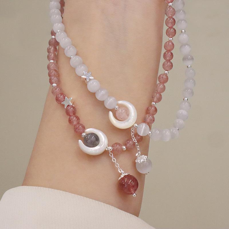 Double Circle Natural Strawberry Crystal Bracelet Bracelet. Bangles Women Fashion Jewelry Accessories Gift
