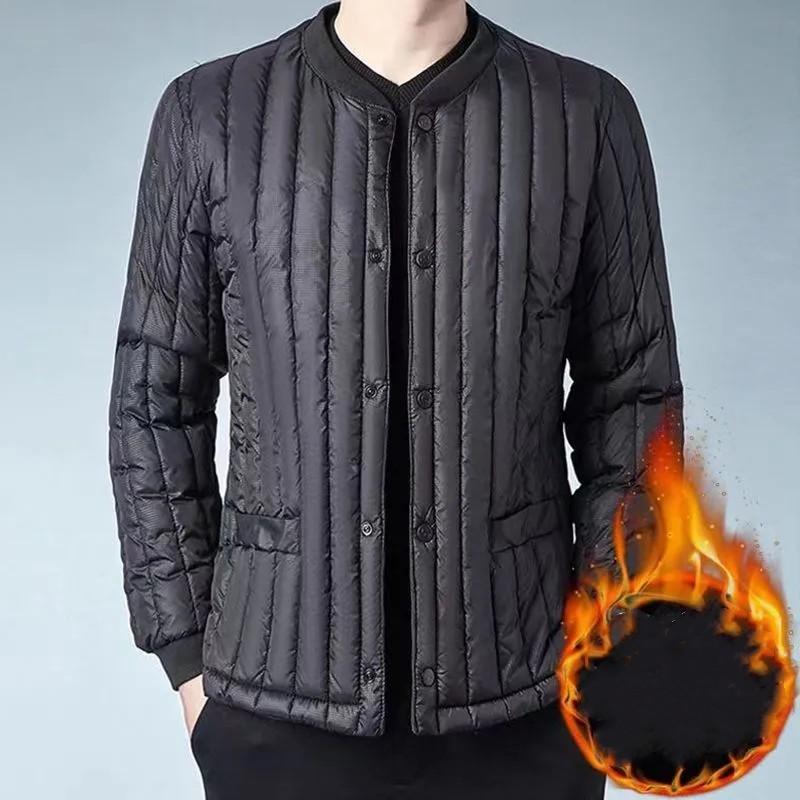 Men's Winter Thickened Warm Coat Plus Size Short-Length Fleece-Lined Jacket for Middle-Aged and Elderly Men