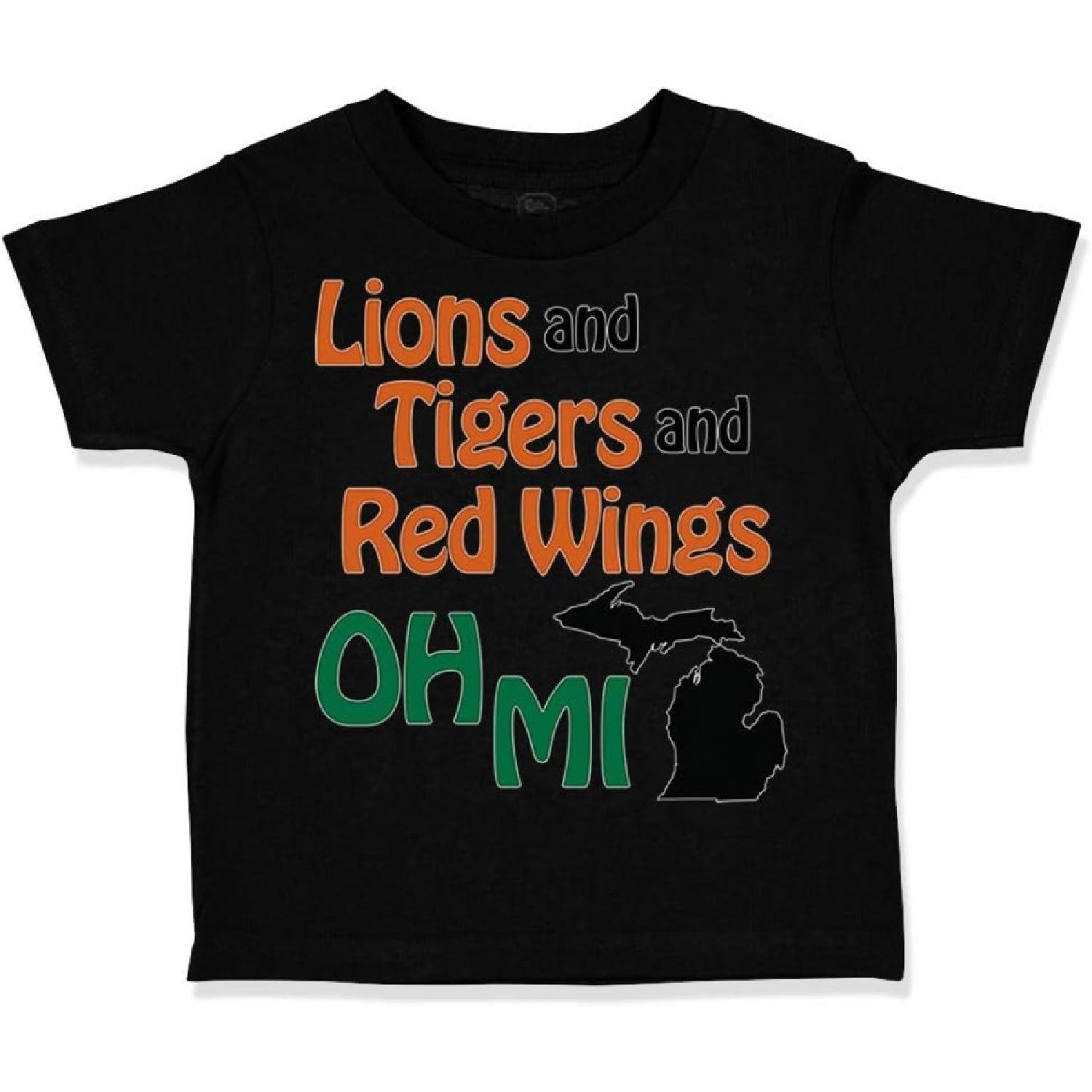 

Custom Toddler T-Shirt Lions and Tigers Red Wings Oh My Cotton Boy & Girl Clothes Funny Graphic Tee Black Design Only 3T XXXXXL різнокольоровий