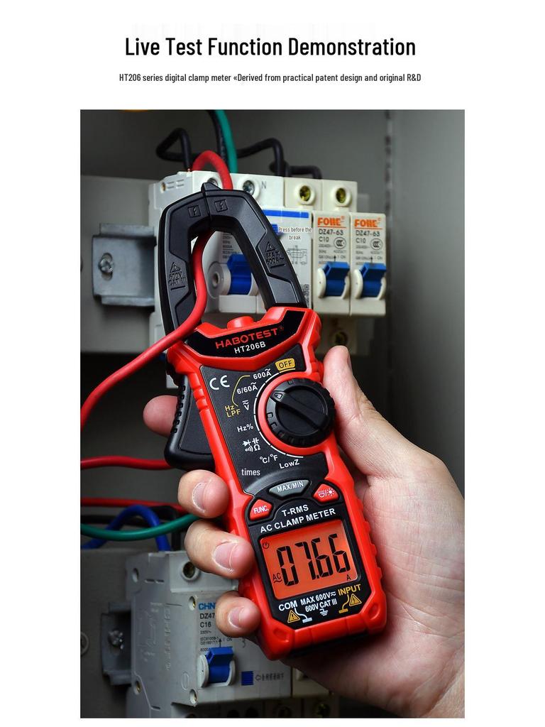 HT206D Smart Digital Clamp Meter - AC/DC Multimeter & Leakage Current Tester