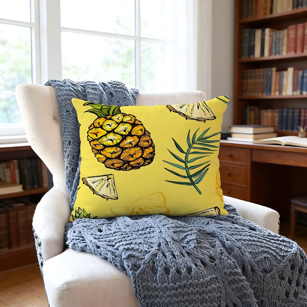 Pineappleillustration Cushion Cover Anti-Dust Mite Short Plush Pillowcase - Invisible Zipper Silky Soft Sofa Cushion Cover