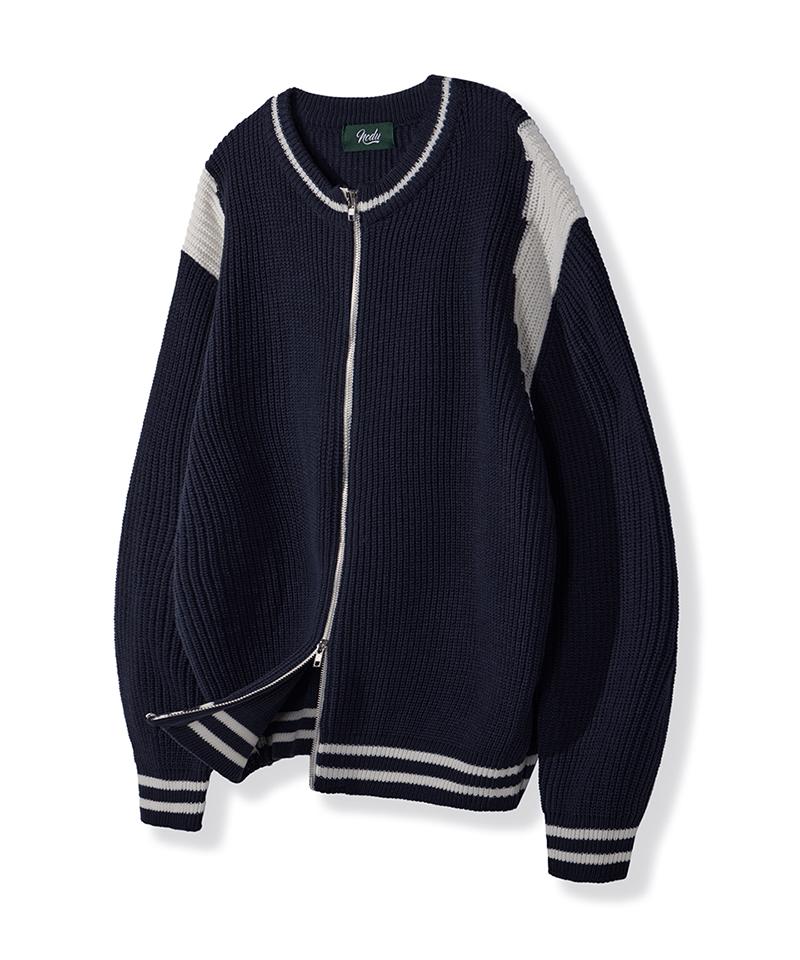 Nod You Varsity Two-Way Zip-Up Knit [Navy] L