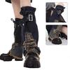 Japanese Women Buckled Strap Distressed Crosses Star Jeans Leg Warmers Harajuku Punk Flared Leg Cover Baggy Long Socks