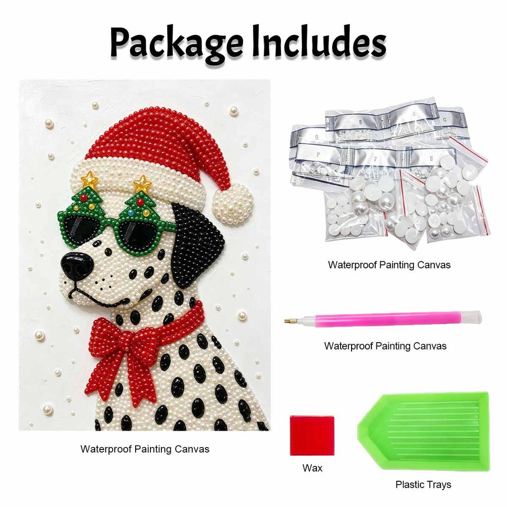 Christmas Pearl Painting Kit Handmade DIY Dalmatian Dog With Santa Hat And Glasses Home Decoration Painting