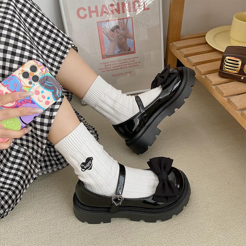 Sweet and cool Mary Jane small leather shoes Japanese women's jk platform big head shoes summer thin bow single shoes lo shoes