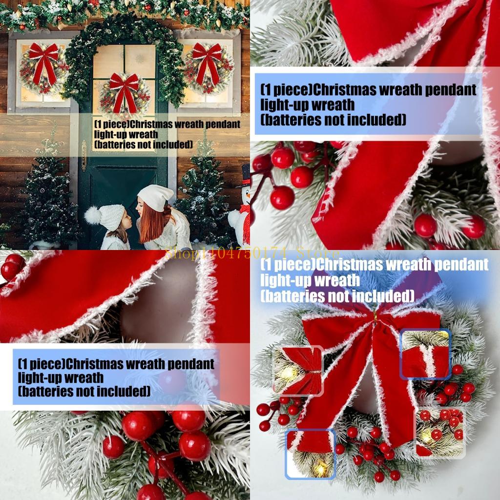 Lighted Christmas Wreath Ornament Plastic Door Window Decors For Indoor Outdoors Holiday Festival Celebration top sale China Mainland
