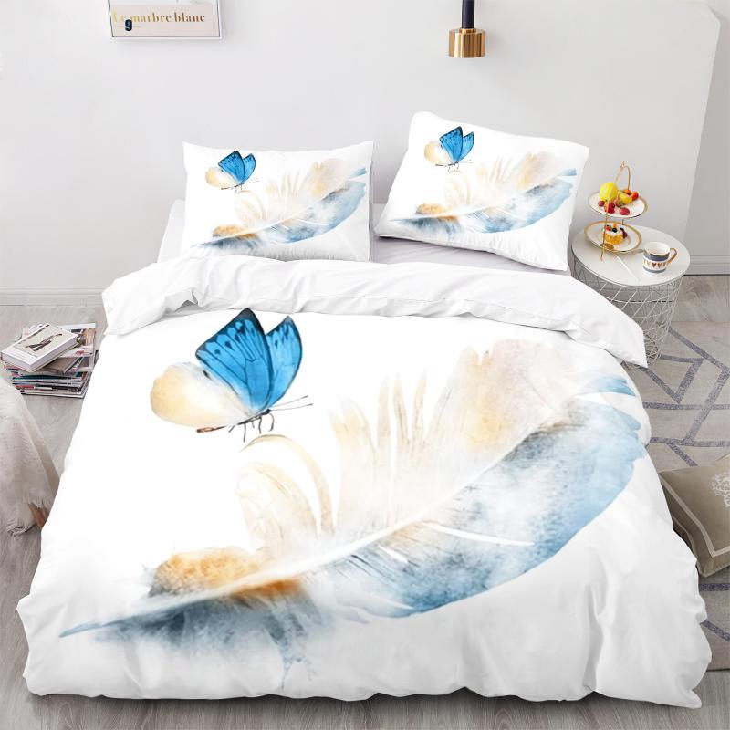 Butterfly Duvet Cover Set Blue Butterflies And Dragonfly Design White Twin Bedding Set For Kids Teen Girl Microfiber Quilt Cover