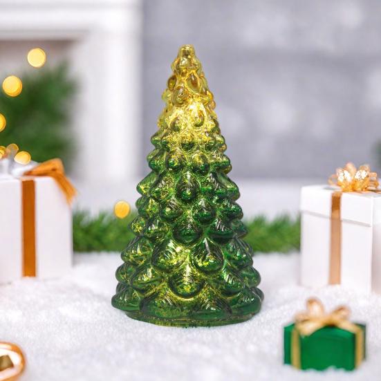 Glass Christmas Tree Ornament with Timer LED Glow Battery Operated Holiday Ambiance Light Seasonal Home Decor