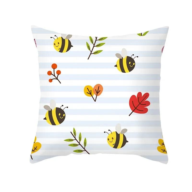 Office Living Room Home Pillowcase Car Ornaments Cartoon Bee Print Pillowcase