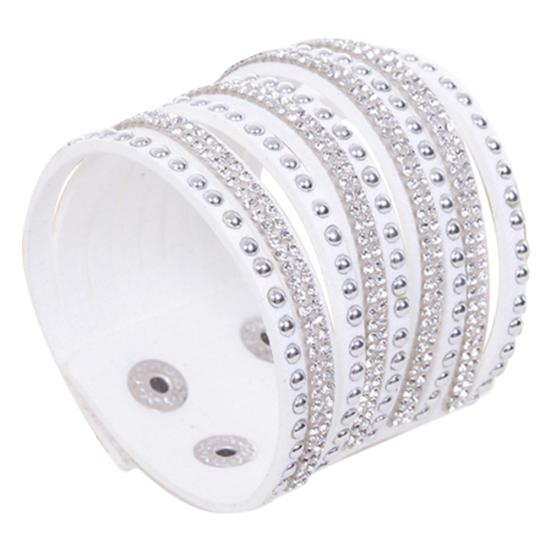 Women's Multilayer Rivet Rhinestone Velvet Cuff Bangle Wristband Bracelet Gift