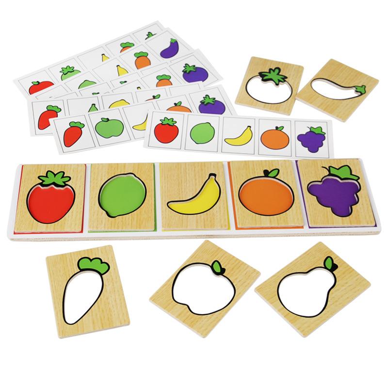 Wooden Montessori Early Education Fruit Vegetable Pairing Puzzle Kids Color Recognition Game Educational Toys For Children