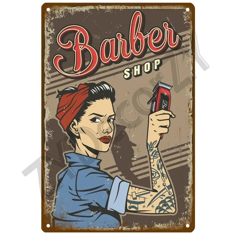 1pc Vintage BARBER SHOP Metal Sign Poster Cafe Bar Pub Tin Sign Plaque Retro Haircut and Shave Beard Sign Home Decor 8x12 Inch