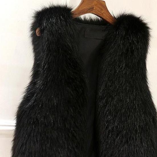 Women Imitation Fur Vest V-neck Sleeveless Open Front Plush Texture Solid Color Waistcoat Winter Thickened Vest Coat