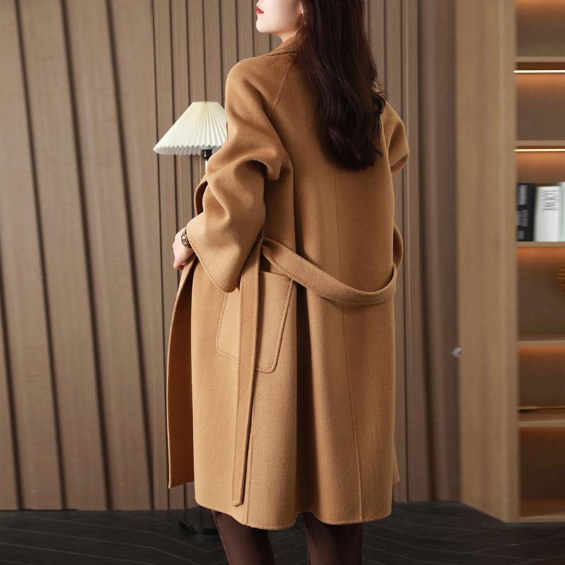 100% Wool Women Coat TIDENOVEL Autumn Wool Long Coat Handmade Pea Coat Winter Warm Wool Long Jacket Overcoat