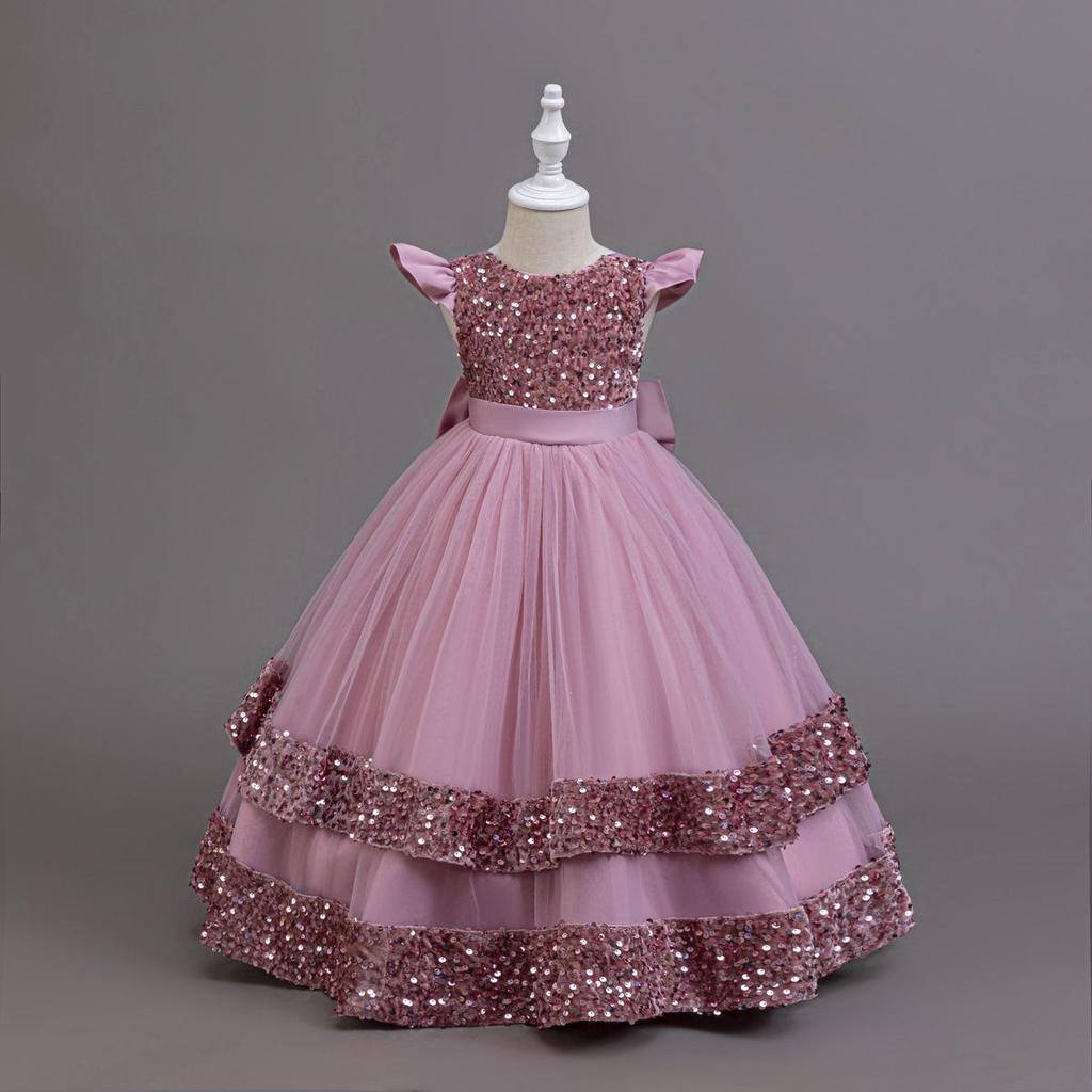 2025 New Elegant Girl Wedding Dress Sequined Mesh Princess Dress 4-12 Year Old Girl Graduation Party Prom Evening Dress
