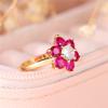 Anello con Fiore in Zircone Rosso Rosa Charm Giallo Oro Carino Matrimonio Estivo Per Donne