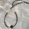 Vintage Black Crystal Pearl Beaded Choker Necklace - Stylish and High-End for Women.